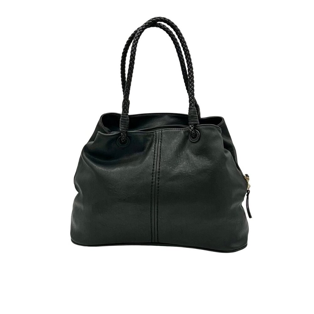 Sasha + Sofi Black Leather Braided Shoulder Bag
